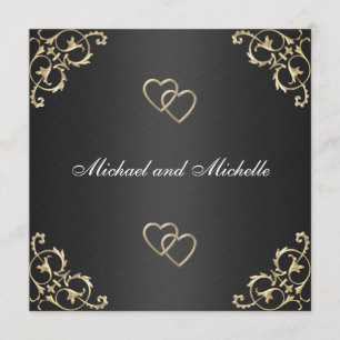 Convite Casamento Preto com Recortes de Metal Dourado