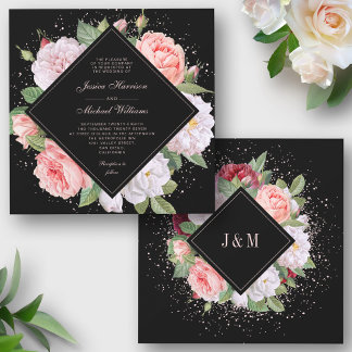 Convite Casamento Preto Cor-de-Rosa Cor-de-Rosa Branco Ele