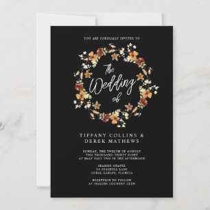 Convite Casamento Preto de Flor Selvagem