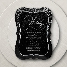 Convite Casamento Preto de Silver Foil Confetti