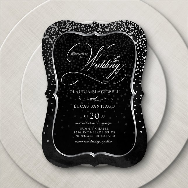 Convite Casamento Preto de Silver Foil Confetti (Criador carregado)