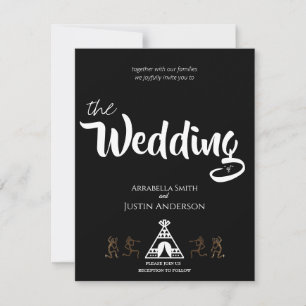 Convite Casamento Preto de Tipi Kokopelli Nativo Americano