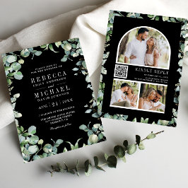 Convite Casamento Preto do Código QR do Eucalyptus Foto Mo