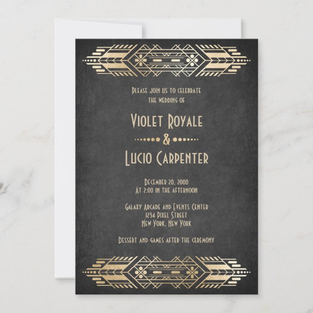 Convite Casamento Preto do Geek de Jogo de Vídeo (Frente)