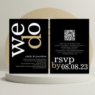 Convite Casamento Preto Dourado Branco com Código QR da Ti