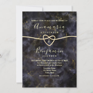 Convite Casamento Preto Dourado Brilho de Mármore