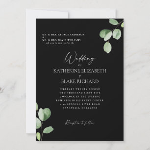 Convite Casamento Preto e Branco Ambos os Pais Eucalipto