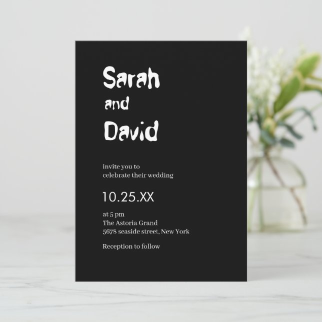 Convite casamento preto e branco apenas com palavra person (Em pé/Frente)