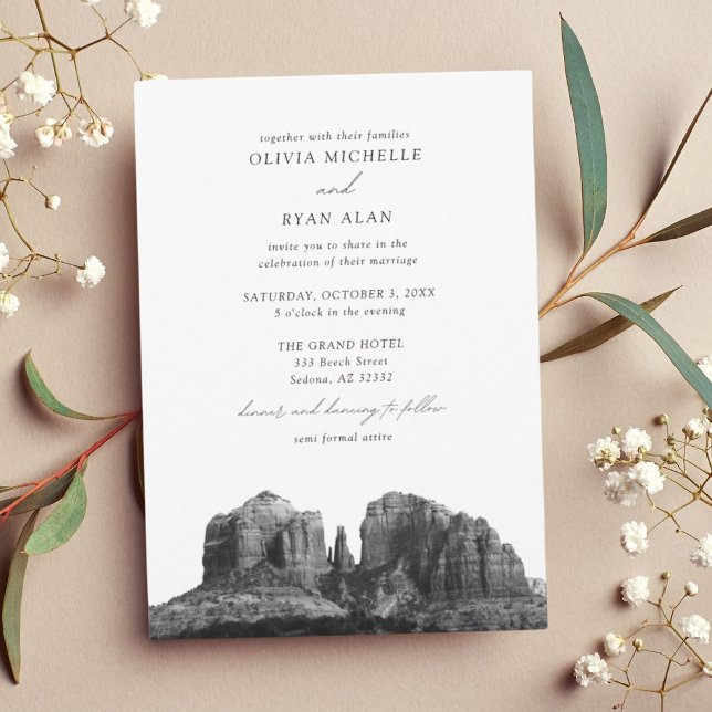 Convite Casamento preto e branco clássico da Arizona Sedon (Sedona Arizona Wedding invitation)
