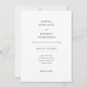 Convite Casamento Preto e Branco Clássico Minimalista Heri