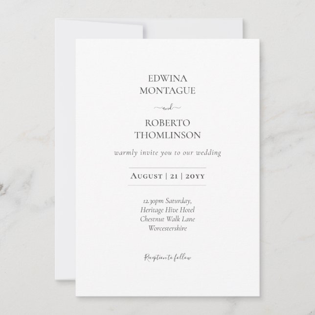 Convite Casamento Preto e Branco Clássico Minimalista Heri (Frente)
