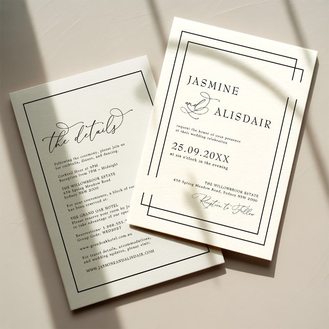 Convite Casamento Preto e Branco Clássico Moderno (Criador carregado)