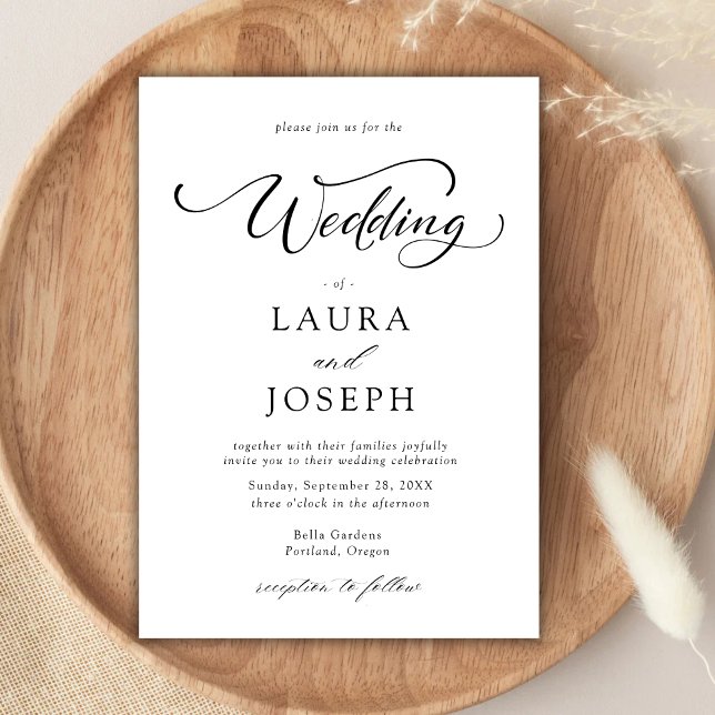 Convite Casamento preto e branco clássico simples (Criador carregado)