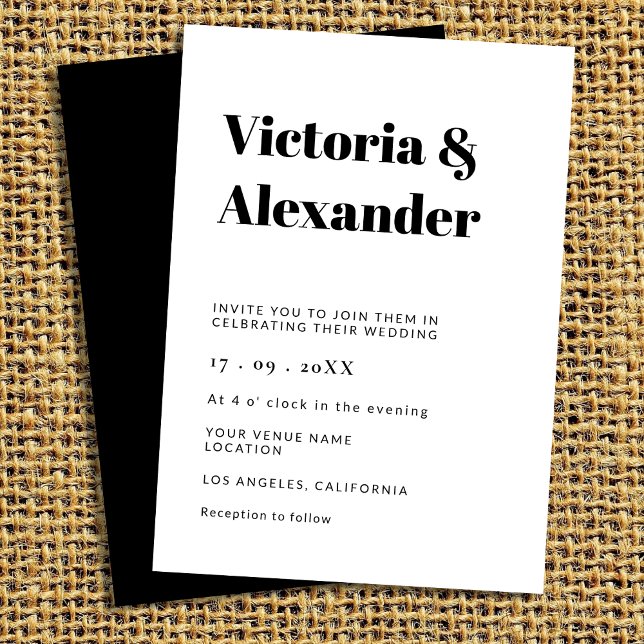 Convite Casamento preto e branco clássico simples (Criador carregado)