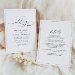 Convite Casamento preto e branco clássico simples e multif<br><div class="desc">Este elegante Convite de Casamento apresenta um texto de caligrafia de script abrangente,  emparelhado com um serifa clássico e um sans moderno a preto,  e fosco verde de novo com um padrão de arte de linha floral e um monograma personalizável. Itens correspondentes disponíveis.</div>