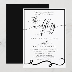 Convite Casamento Preto e Branco com Caligrafia Chic