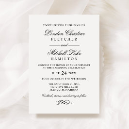 Convite Casamento Preto e Branco com Fonte de Rascunho Clá