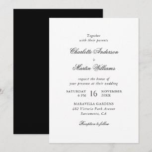 Convite Casamento Preto e Branco com Letra Elegante