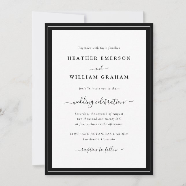 Convite Casamento Preto e Branco com Letra Moderna (Frente)