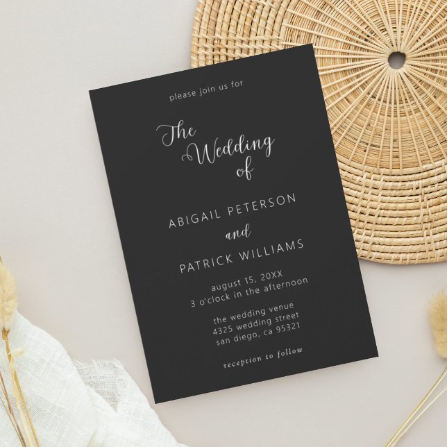 Convite Casamento Preto e Branco com Roteiro Moderno Minim (Criador carregado)
