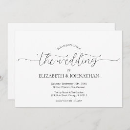 Convite Casamento preto e branco com script mínimo simples