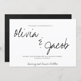 Convite Casamento Preto e Branco com Script Moderno Elegan
