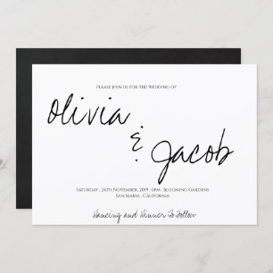 Convite Casamento Preto e Branco com Script Moderno Elegan