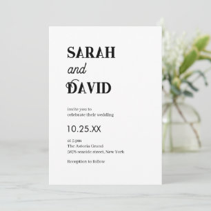 Convite Casamento preto e branco com texto moderno e chic