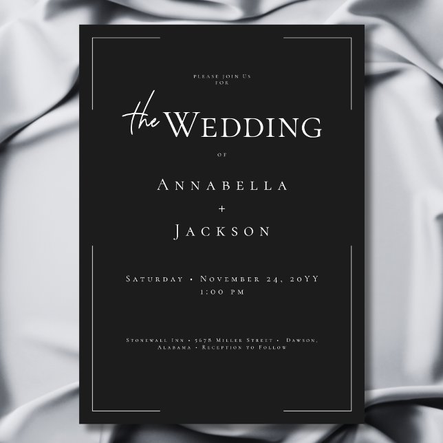 Convite Casamento preto e branco com tipografia mínima (Minimal Typography Black & White Wedding Invitation)