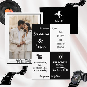 Convite Casamento Preto e Branco Contemporâneo de na moda