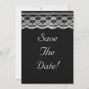 Convite Casamento Preto e Branco Couro e Renda Salve a Dat
