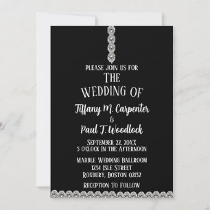 Convite Casamento preto e branco da Corda de Diamante Eleg