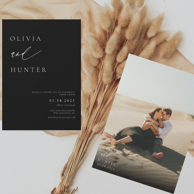 Convite Casamento preto e branco da Foto Moderna AMELIA (Criador carregado)