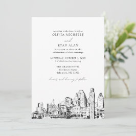 Convite Casamento Preto e Branco da Linha do Skyline Moder