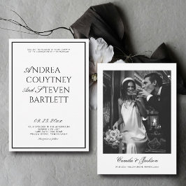 Convite Casamento Preto e Branco de Luxo e Dinheiro Antigo