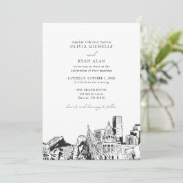 Convite Casamento Preto e Branco de Moderno Denver Skyline