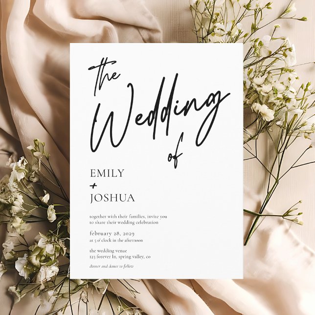 Convite Casamento Preto e Branco de Roteiro Moderno Simple (Front of the wedding invitation shown in 5x7 inches. Choose paper, size and corner style.)