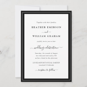 Convite Casamento Preto e Branco de Script Moderno