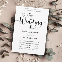 Convite Casamento Preto e Branco do Coração Mínimo Moderno