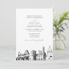 Convite Casamento Preto e Branco do Modern Austin Skyline