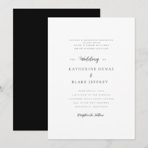 Convite Casamento Preto e Branco Elegante de Ambos os Pais