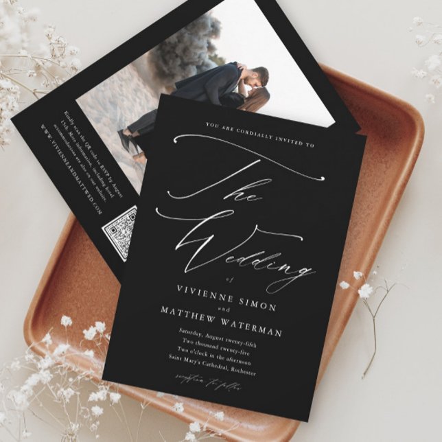 Convite Casamento Preto e Branco Elegante e Simples (Criador carregado)