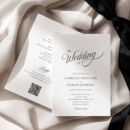 Convite Casamento Preto e Branco Elegante Tudo em Um