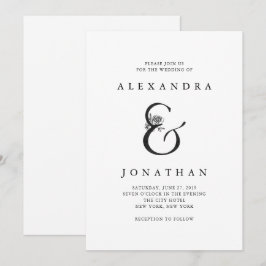 Convite Casamento preto e branco floral do Ampersand |