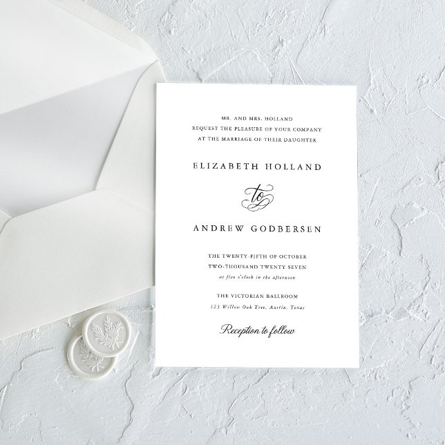 Convite Casamento Preto e Branco Formal Elegante (Criador carregado)