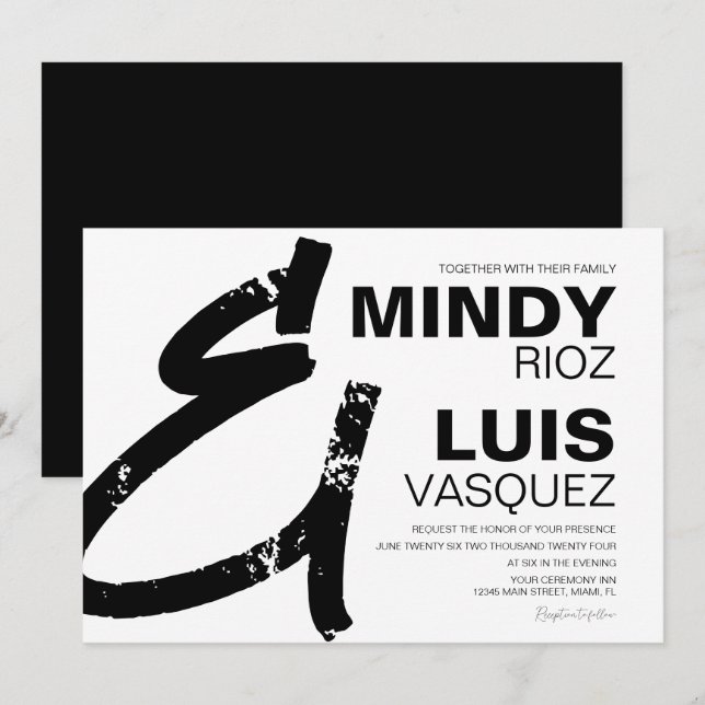 Convite CASAMENTO PRETO E BRANCO Grunge E COMERCIAL E SINA (Frente/Verso)