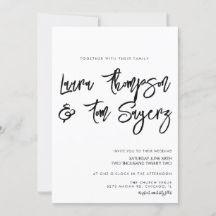 Convite Casamento Preto e Branco Letra Pincel Minimalista