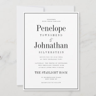 Convite Casamento Preto e Branco Minimal Serif com Dinheir