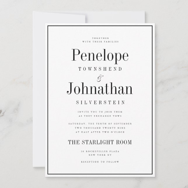 Convite Casamento Preto e Branco Minimal Serif com Dinheir (Frente)