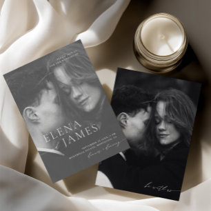 Convite Casamento preto e branco minimalista de sobreposiç